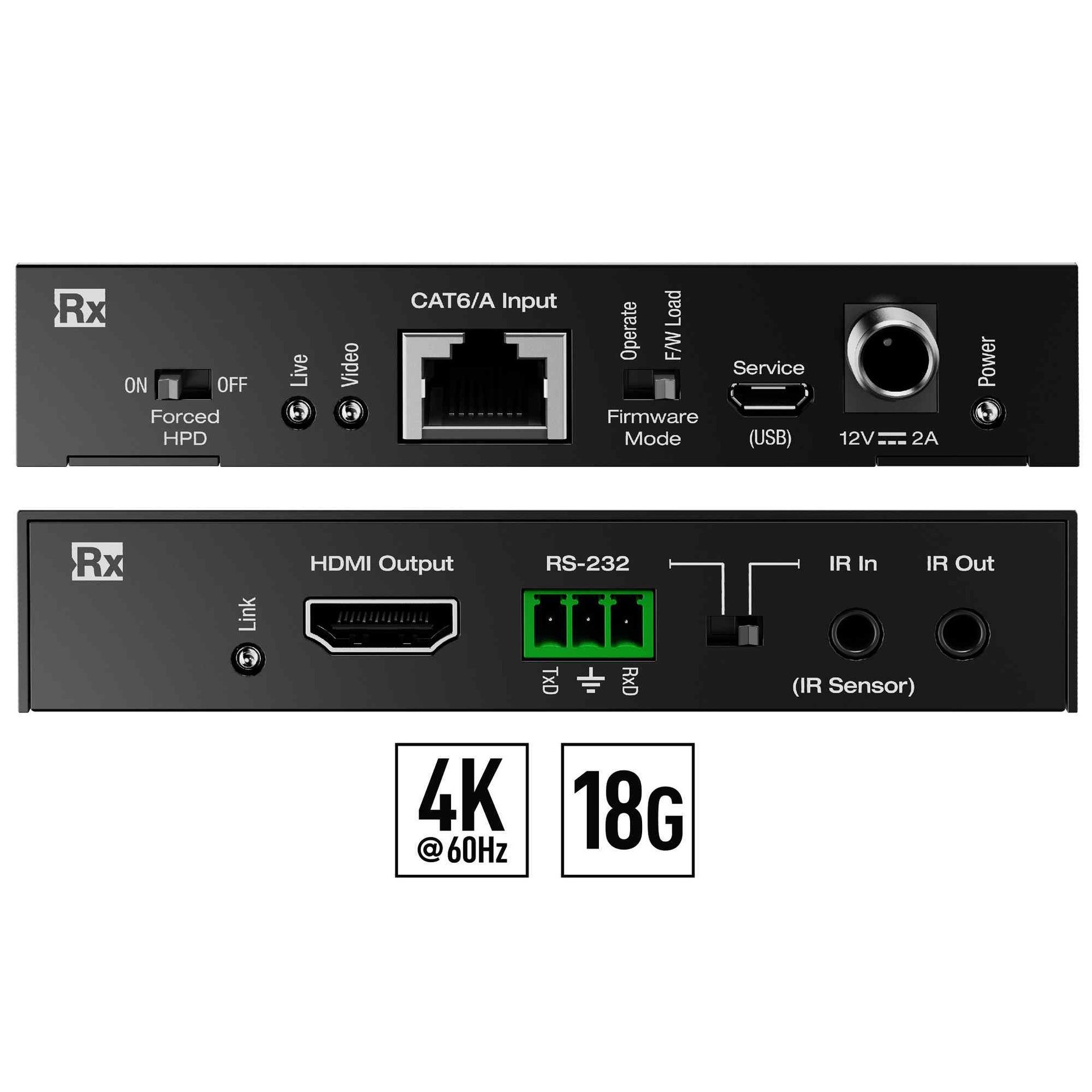 hdmi extender 4k Rx front and rear