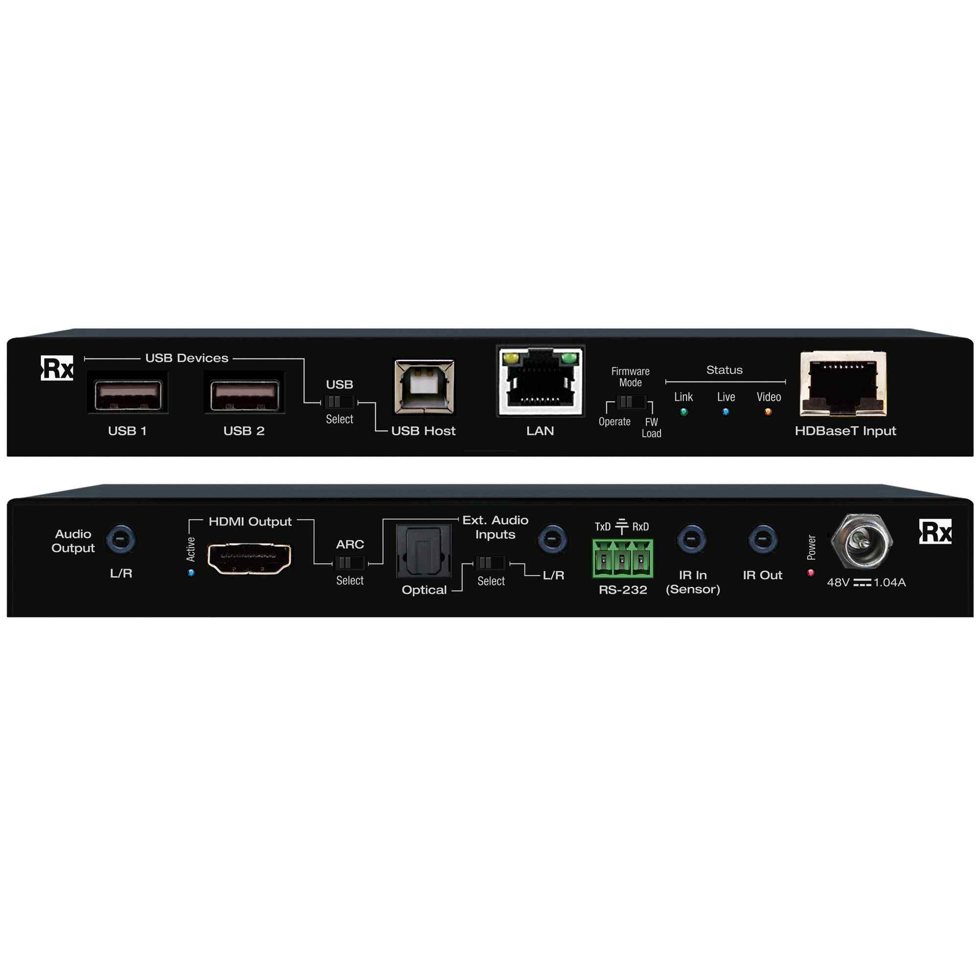  hdbaset switcher Rx front and rear