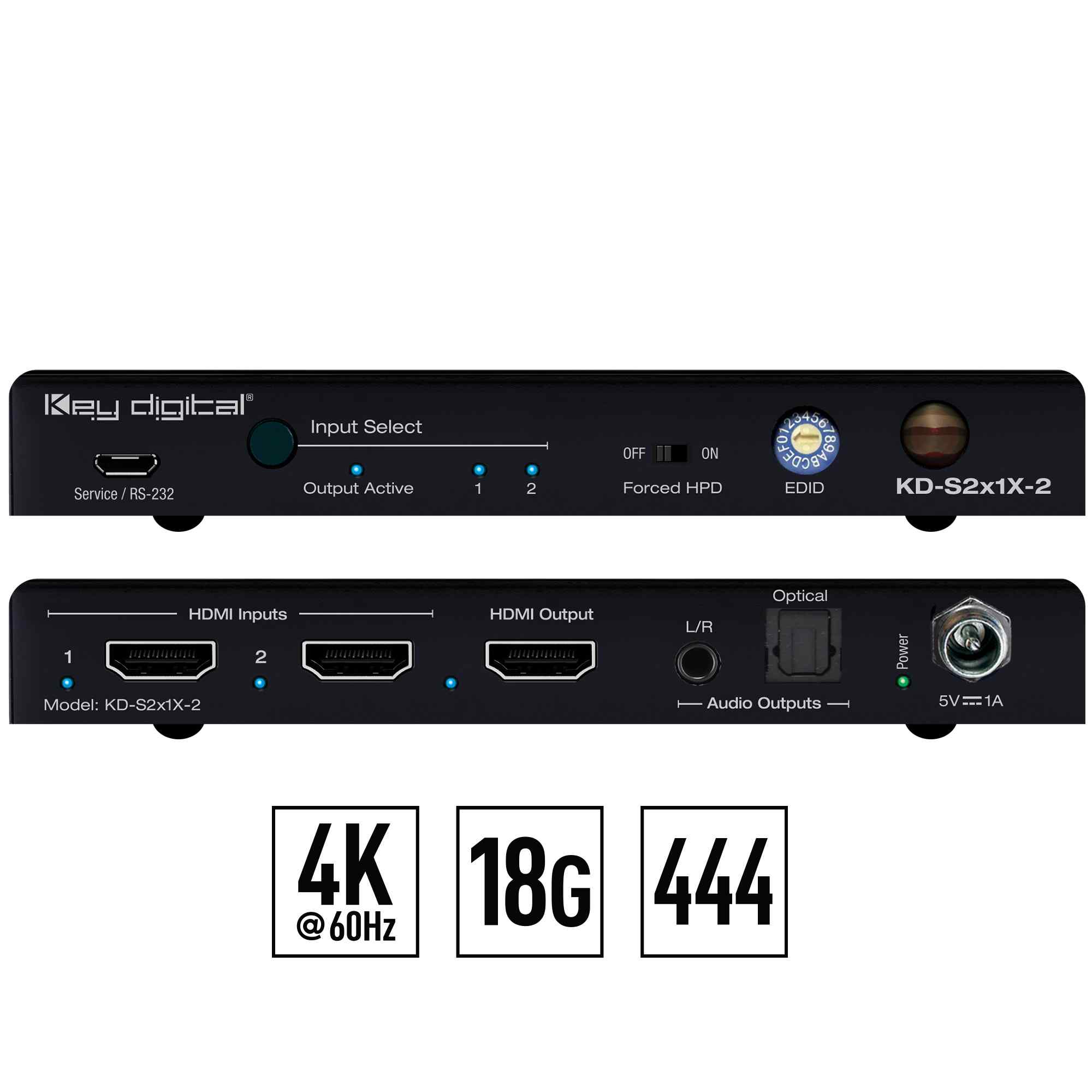 Key Digital hdmi 2 input 1 output Front and rear View