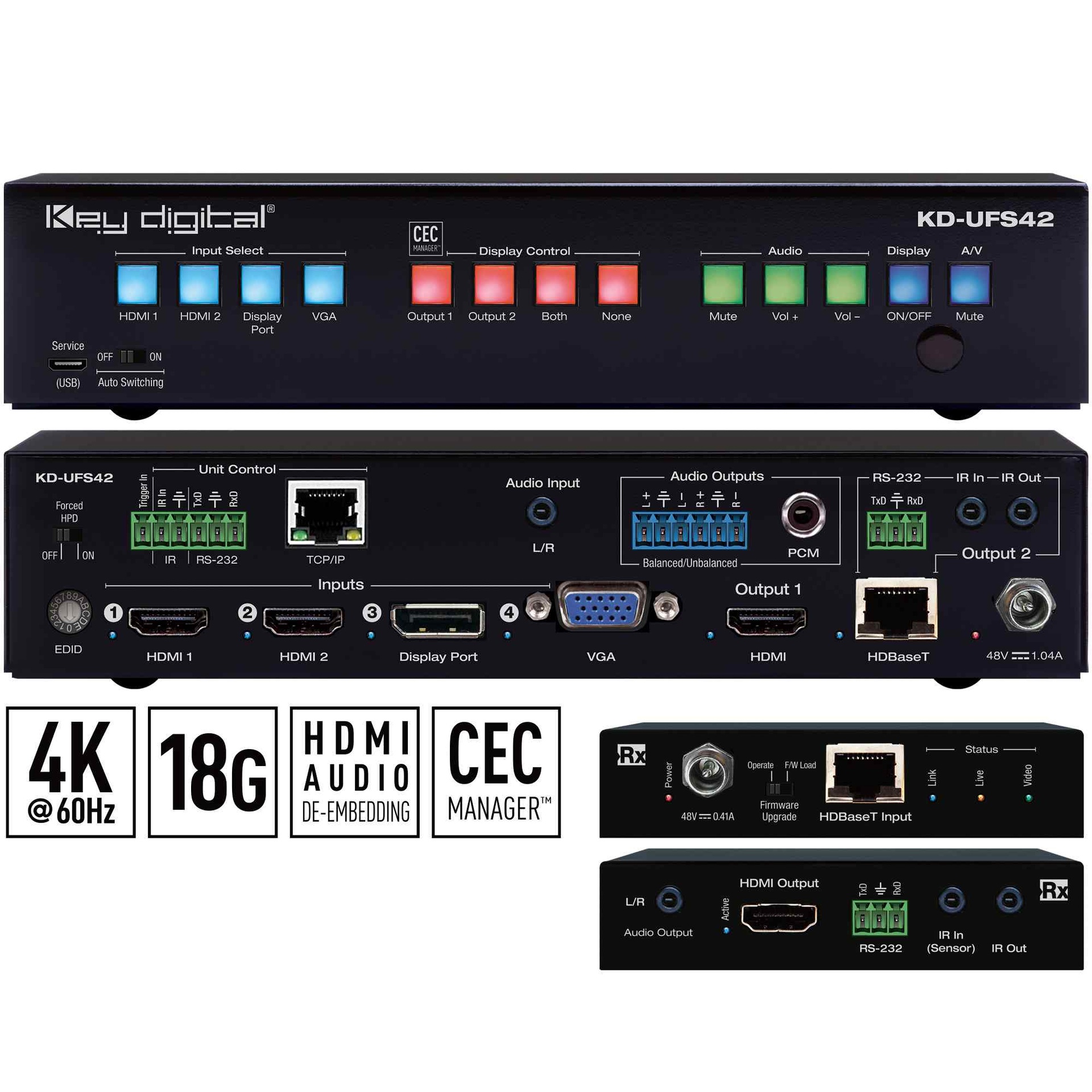 Key Digital presentation switcher Front and Rear View