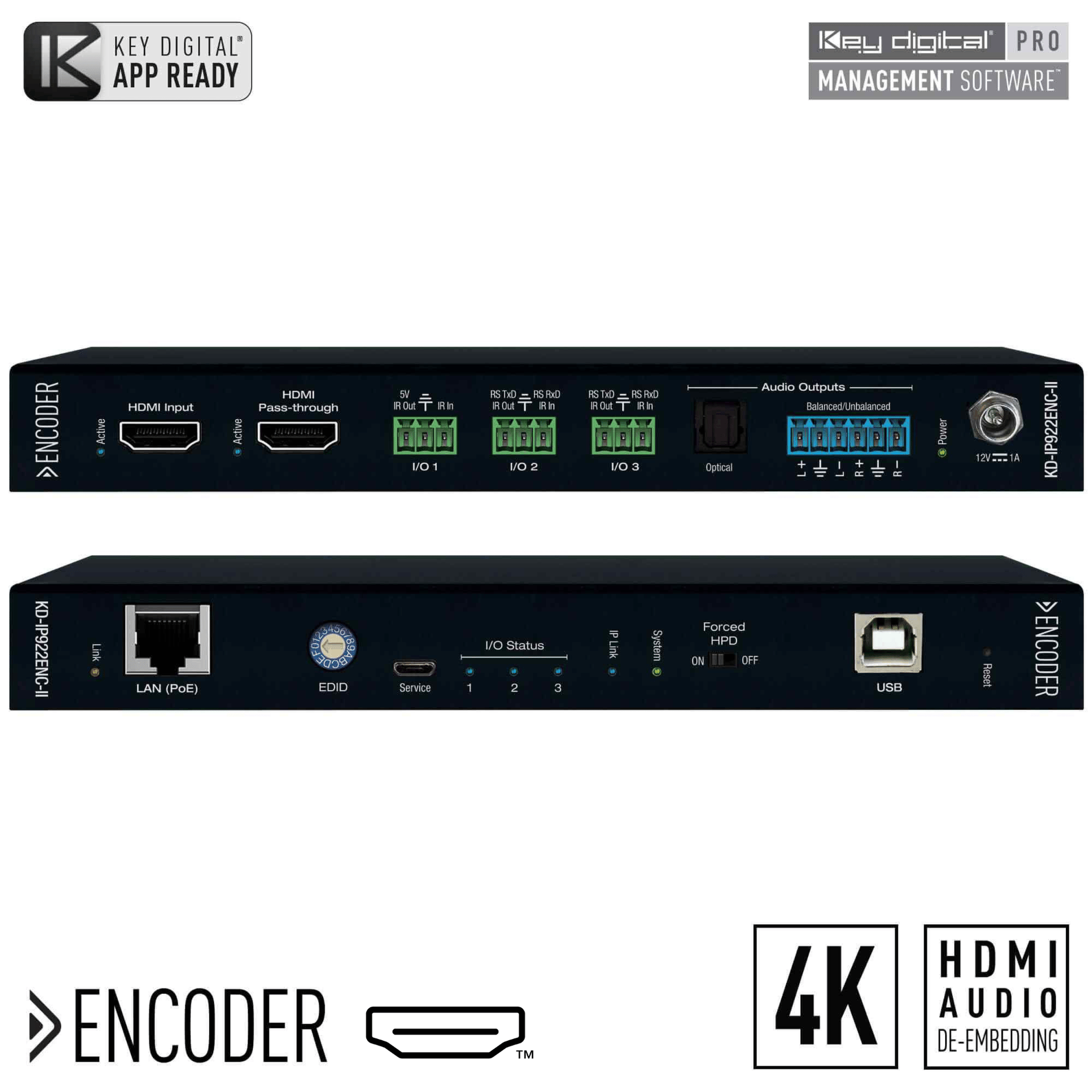 Key Digital av over ip encoder front and rear view