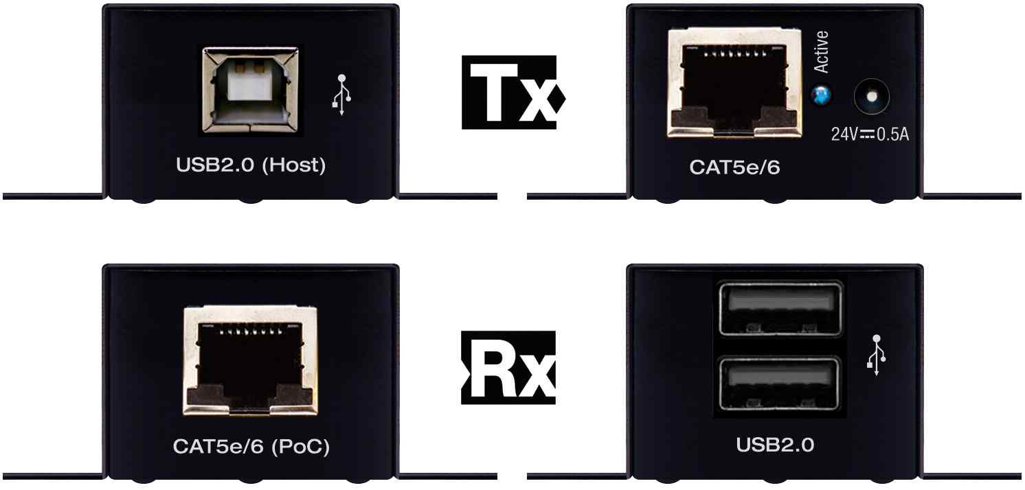KD usb cat5 extender front and rear
