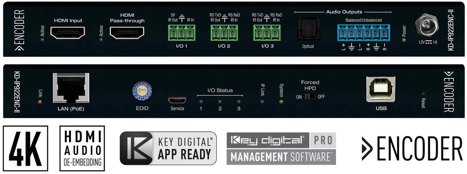 Key Digital av over ip encoder front and rear view